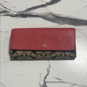 Coach Signature C Trifold  Long Wallet 8”x 4”